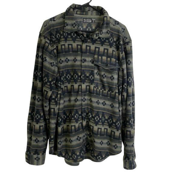 Billabong A/Div Fleece Shirt Mens XL Olive Aztec Long Sleeve Button Up Southwest - Picture 1 of 9